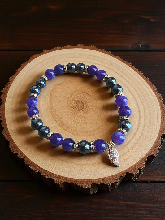 Amethyst and hematite gemstone bracelet for calm, grounding, and protection