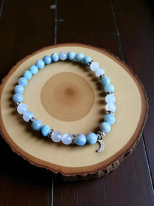 Aquamarine and moonstone gemstone bracelet for calm, intuition, and renewal