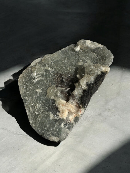 Black chalcedony with stilbite raw crystals for protection