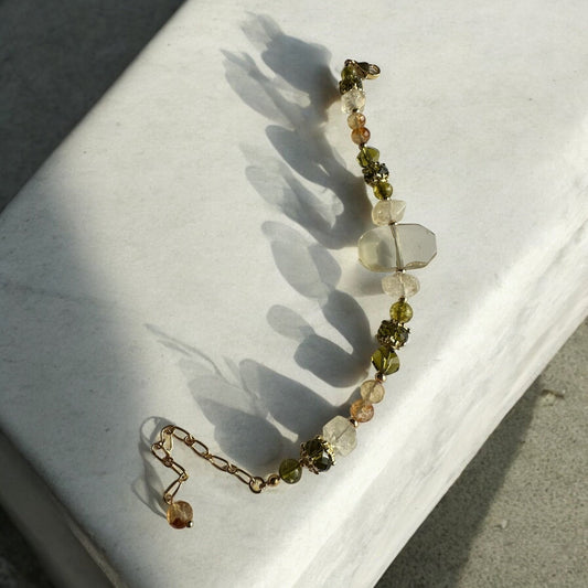 Citrine, lemon quartz & green quartz crystal bracelet full length