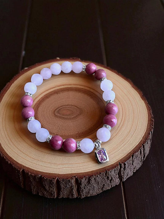 Rhodonite and rose quartz gemstone bracelet for love and compassion