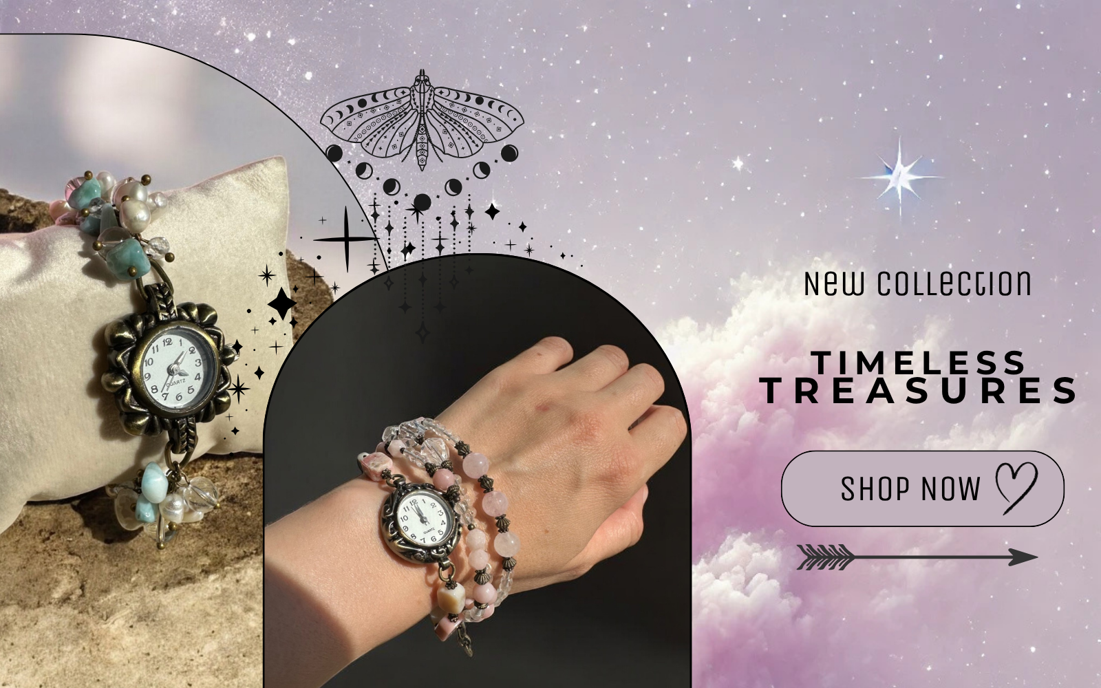 Rose quartz and Larimar and pearl Custom watches