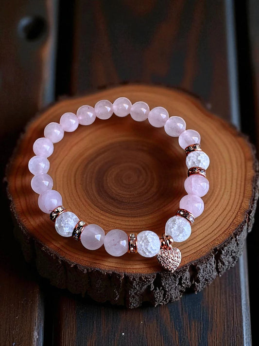 Rose quartz and clear quartz gemstone bracelet for love and clarity