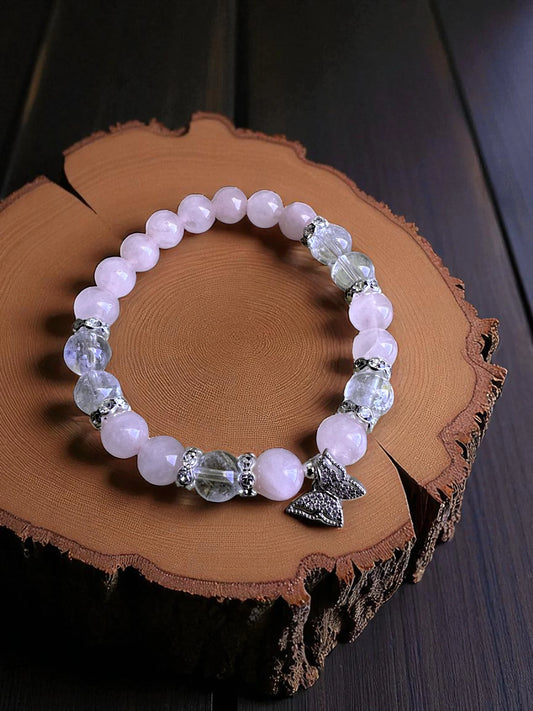 Rose quartz and clear quartz gemstone bracelet for love and transformation