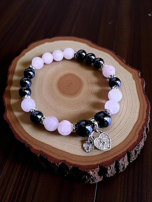 Rose quartz and hematite gemstone bracelet for love and protection