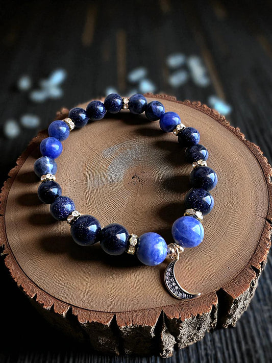 Sodalite and blue goldstone gemstone bracelet for clarity and confidence.
