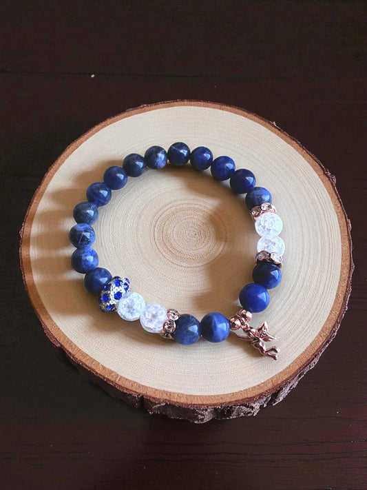 Sodalite and clear quartz gemstone bracelet for truth and clarity.