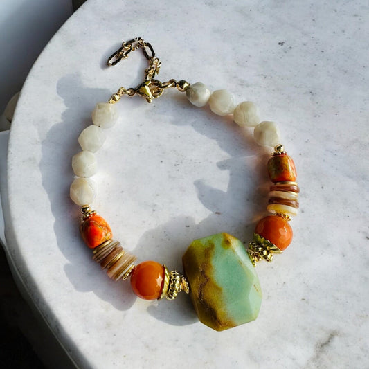 Amazonite, Imperial Jasper, Agate, and Pearl Crystal Bracelet