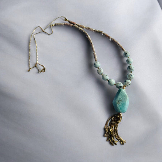 Amazonite, Kiwi Jasper, and Chrysanthemum Stone Personalised Necklace