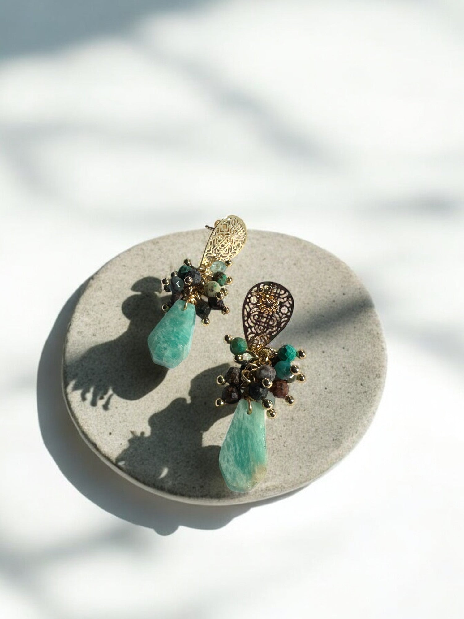 Amazonite and Chrysocolla 18K Gold Plated Crystal Earrings