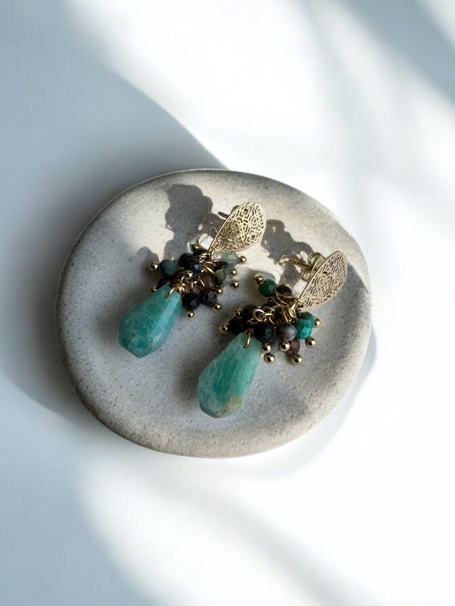 Amazonite and Chrysocolla 18K Gold Plated Statement Earrings