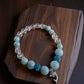 Amazonite and clear quartz bracelet with rhinestone dolphin charm