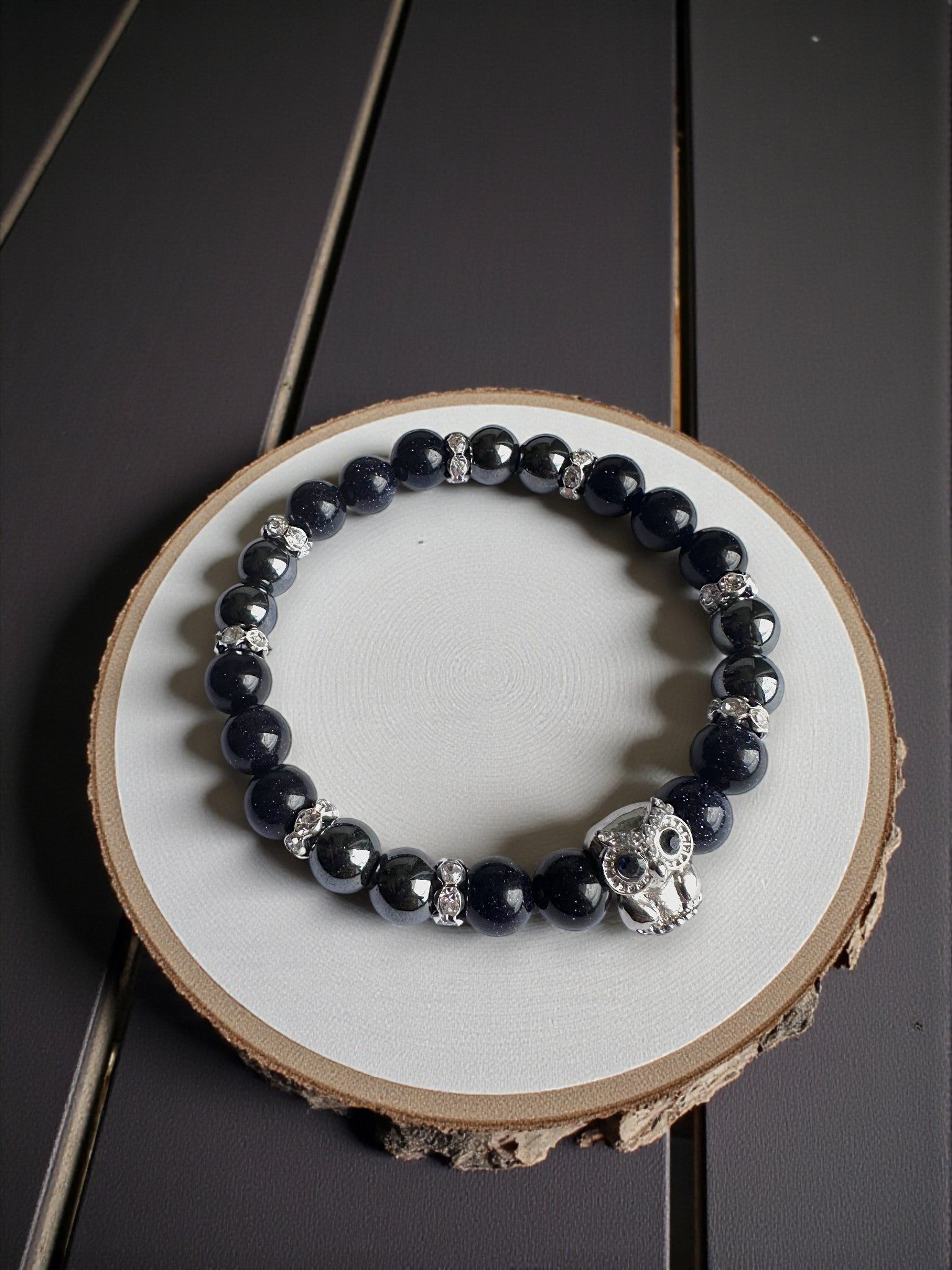 Blue Goldstone and Hematite bracelet for confidence and grounding