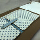 Blue baby photo album with 80 blank hand-bound pages, magnetic flap inserts and baby info card—handmade keepsake book for newborn photos and notes.