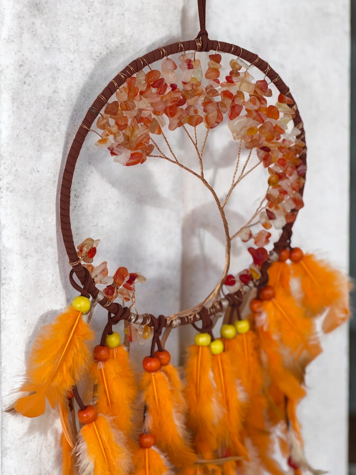 Carnelian crystal dreamcatcher with life tree