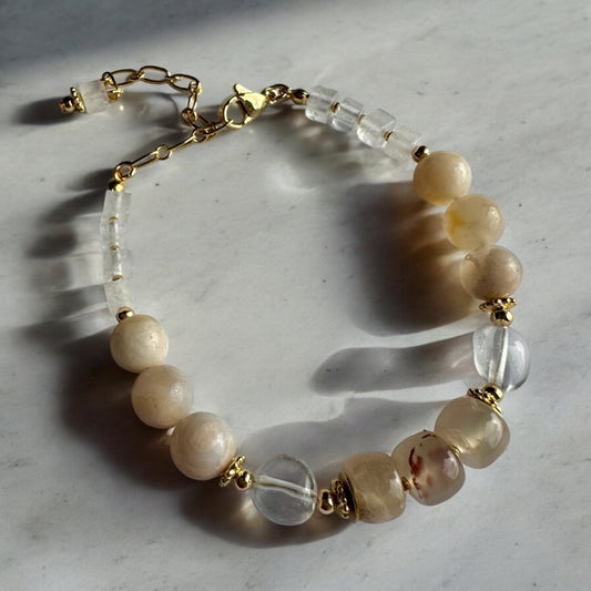 Cherry blossom agate and clear quartz crystal bracelet