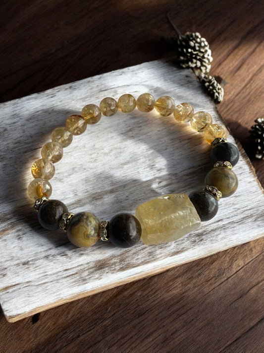 Citrine, Bronzite and Crazy Lace Agate Crystal Bracelet
