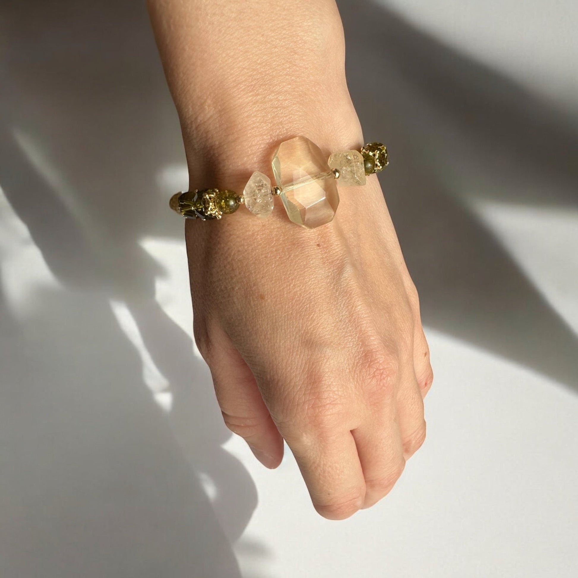 Citrine, lemon quartz & green quartz gemstone bracelet