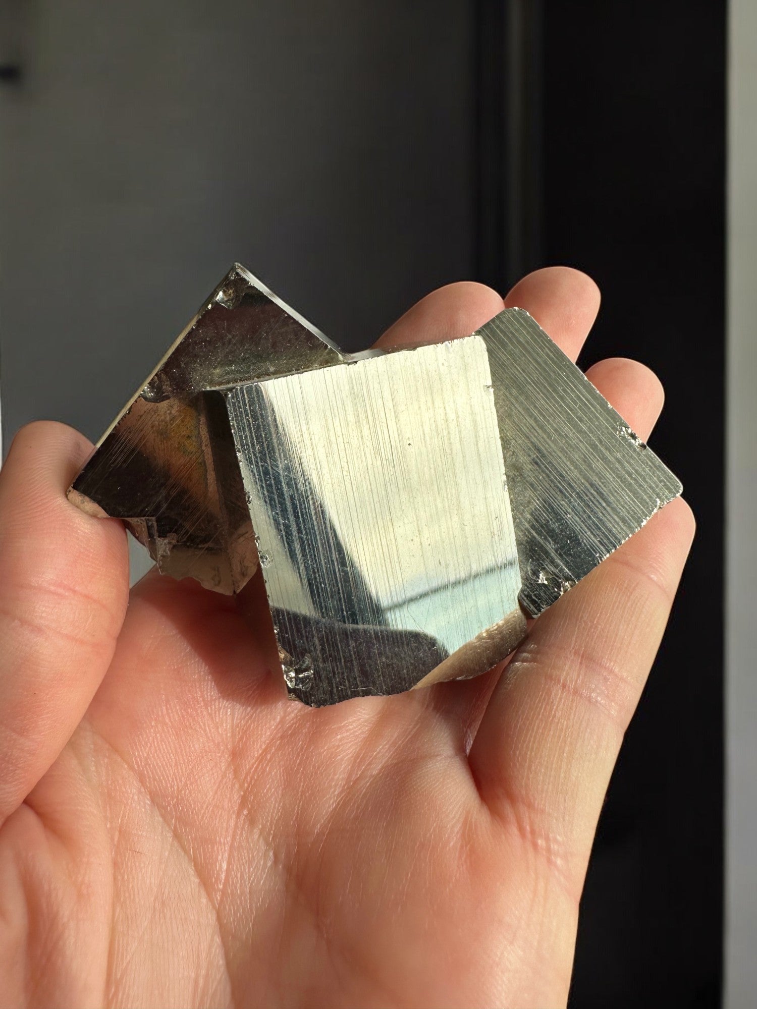 Close-up of Pyrite cubes with shiny texture