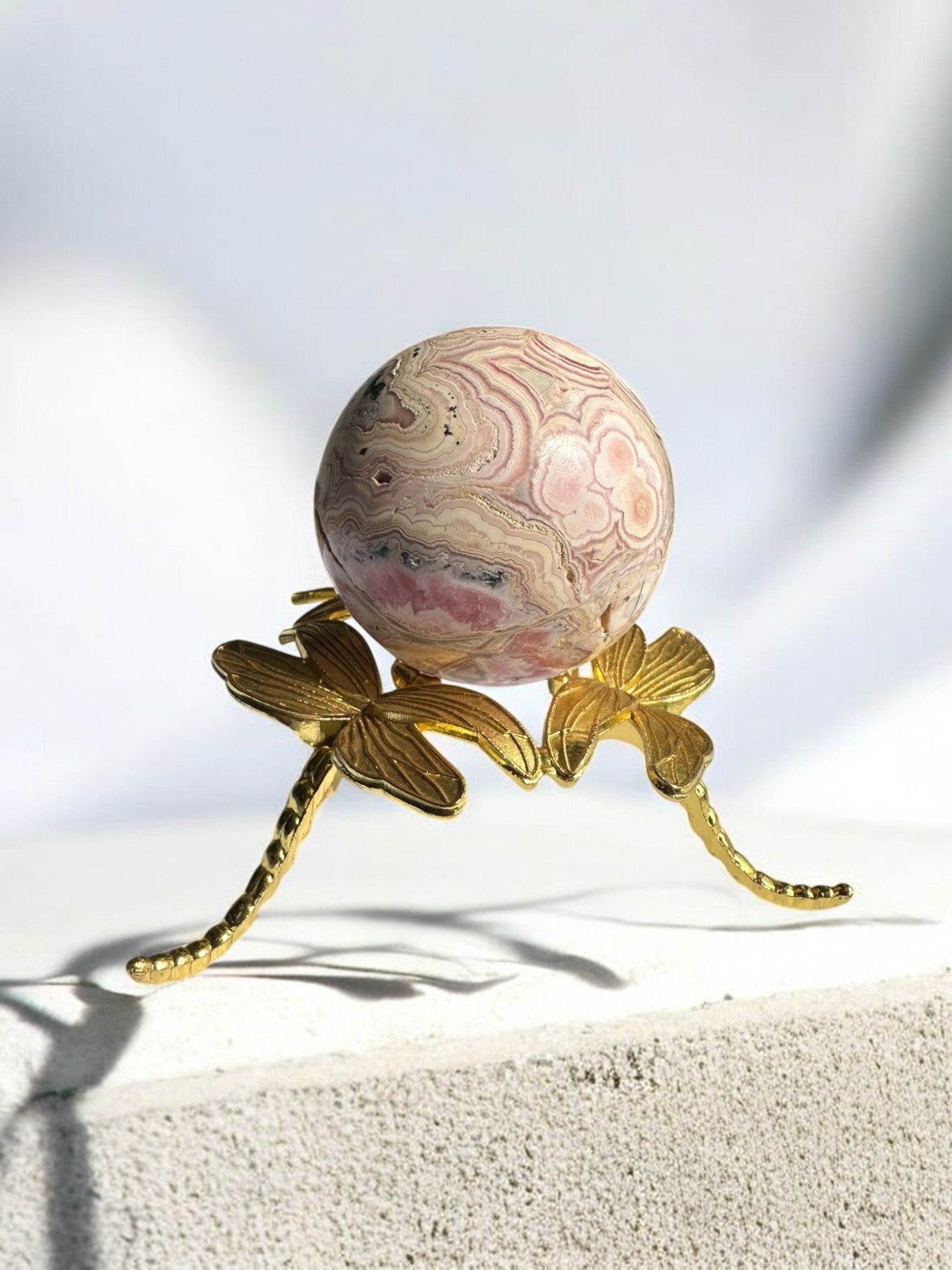 Close-up of Rhodochrosite sphere with unique banding