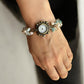 Closer view of Larimar, Pearl, and Clear Quartz Custom Watch