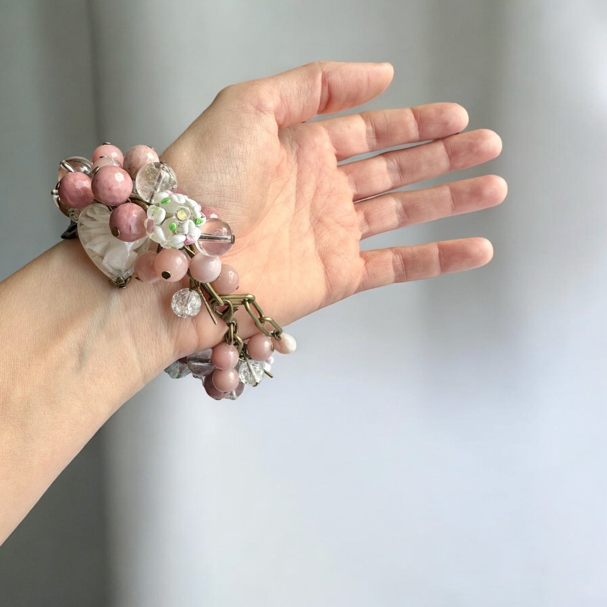 Closure of Rhodonite, Pink Opal, and Clear Quartz Custom Watch