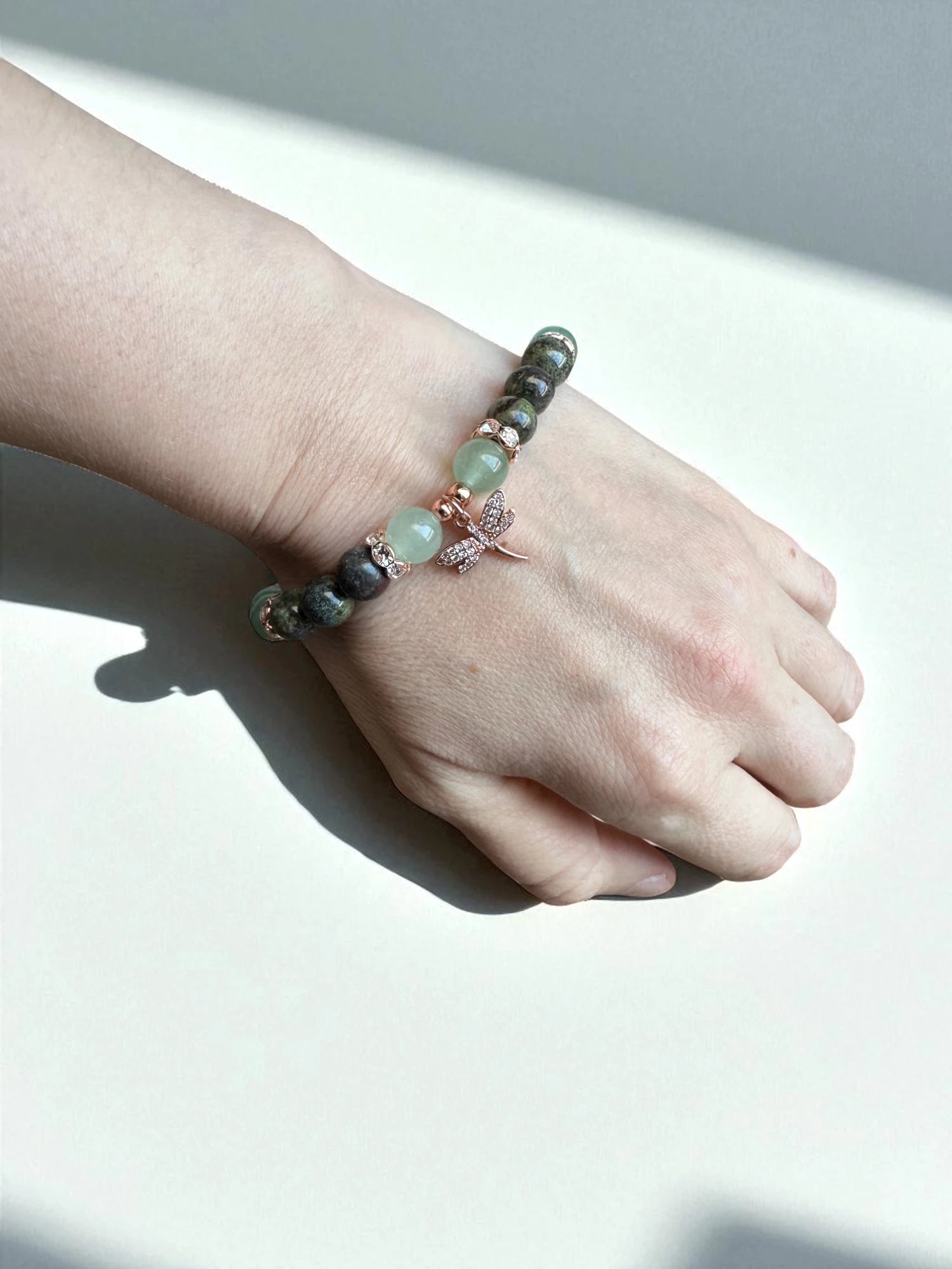 Crystal jewellery Australia featuring a green aventurine and dragon bloodstone bracelet.