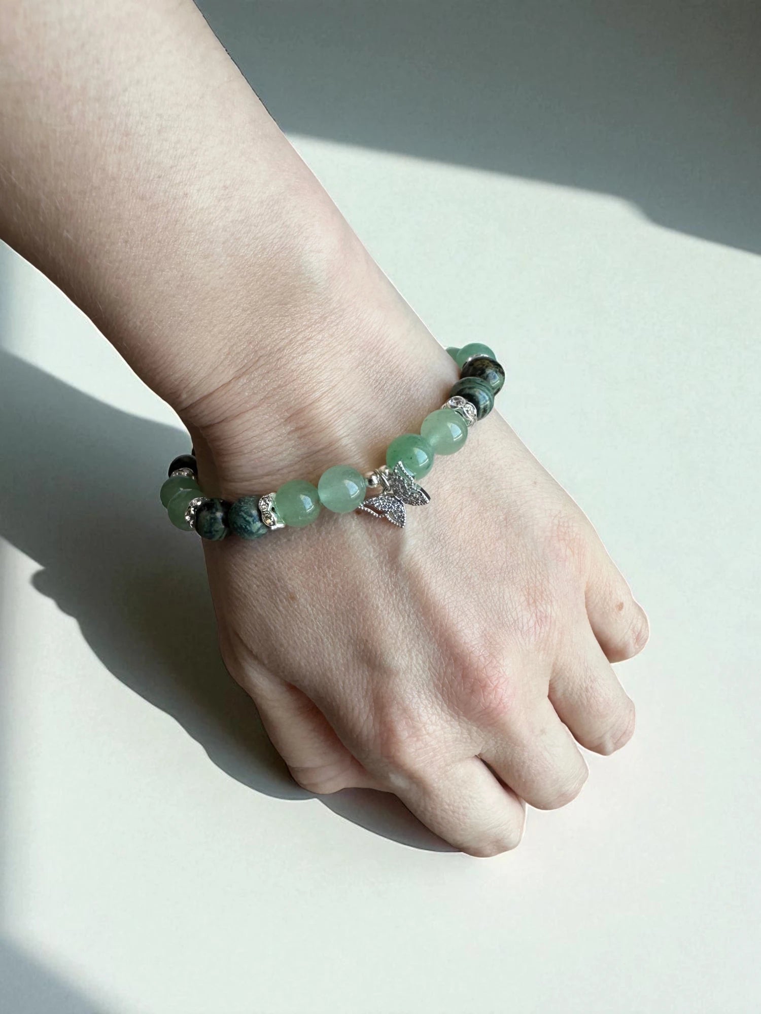 Crystal jewellery Australia featuring a green aventurine and kambaba jasper bracelet.