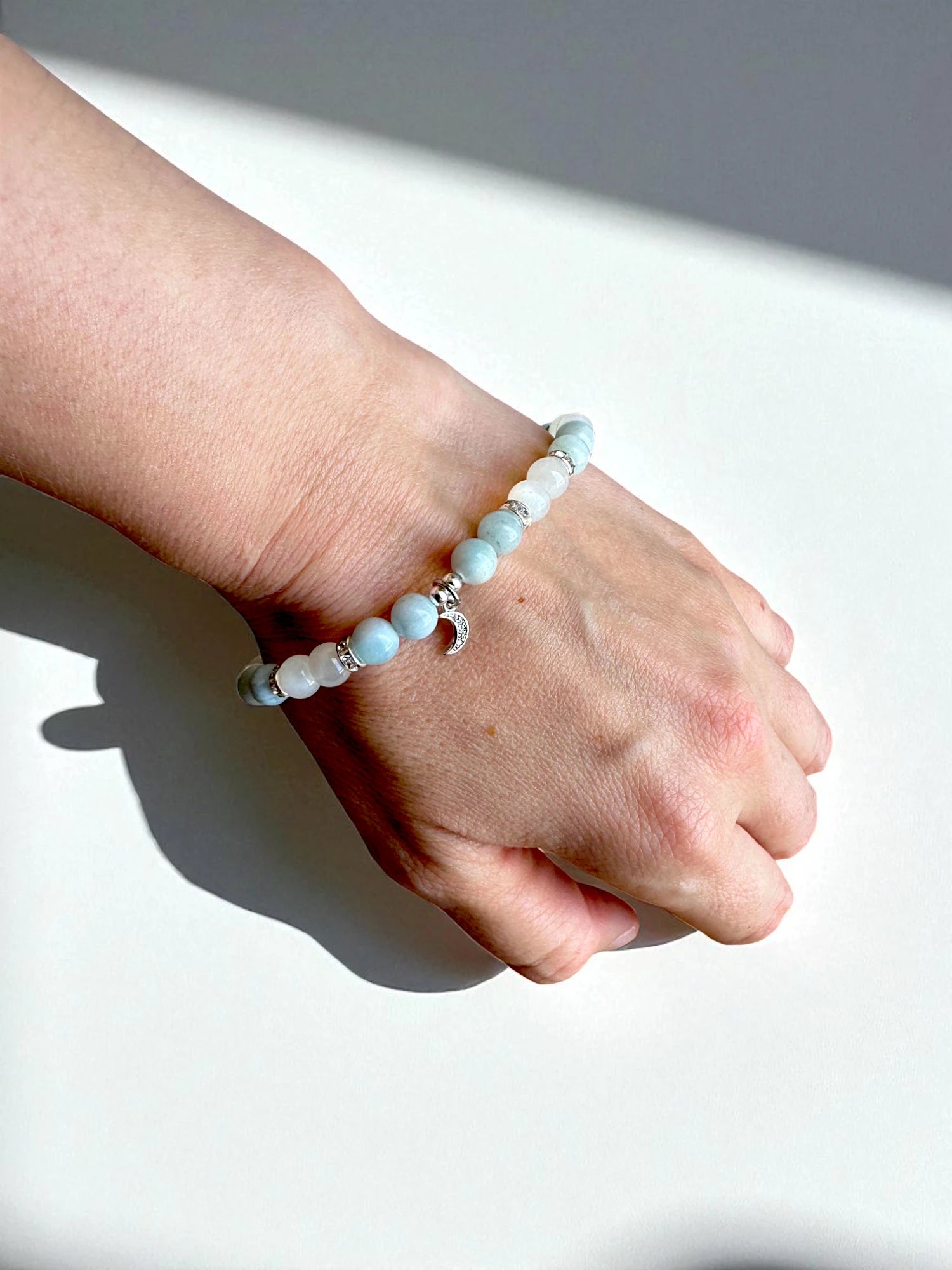 Crystal jewellery Australia featuring an aquamarine and moonstone bracelet