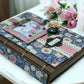 Customisable shabby chic A5 recipe book with pocket and 8 tabs for Salads, Desserts, Seafood, and Sauces—artisan family cookbook for treasured recipes.