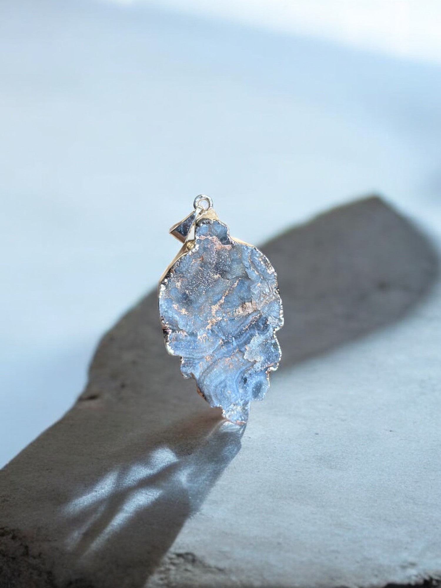 Druzy agate leaf crystal pendant with inclusions