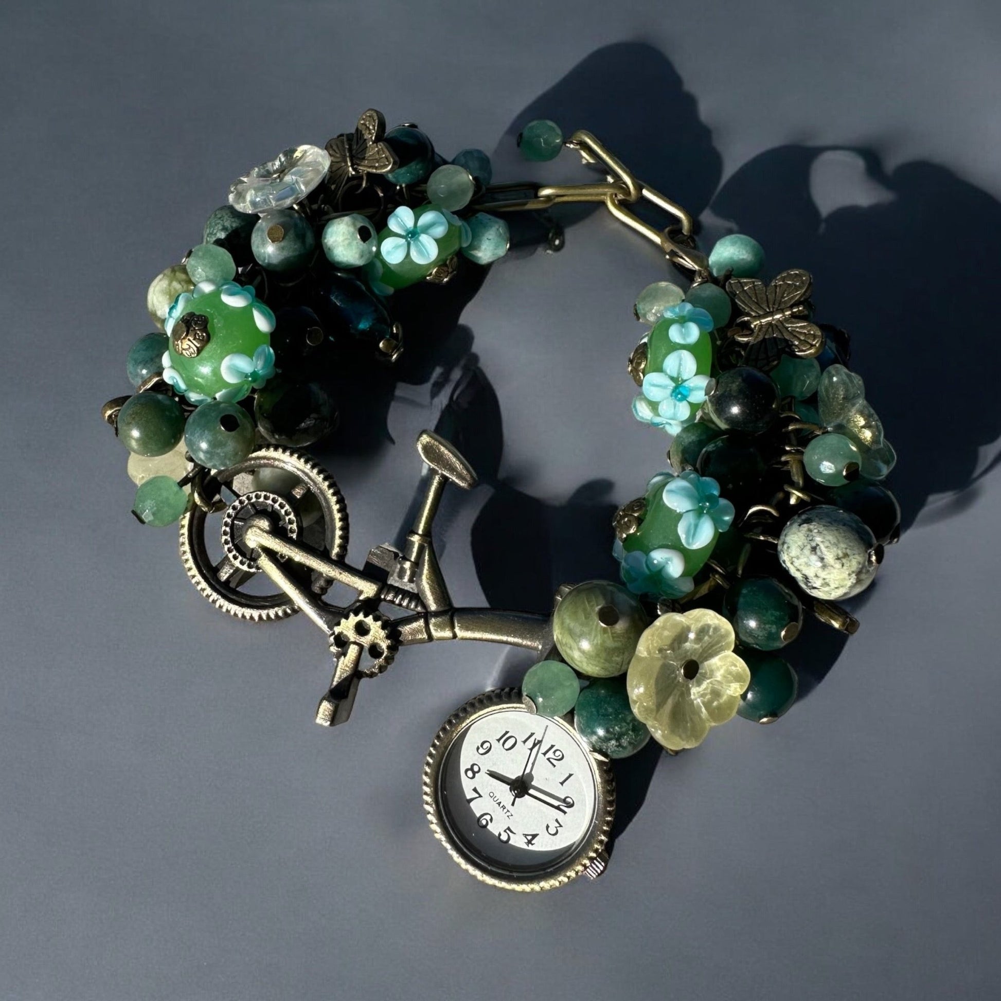 Functional Moss Agate, Serpentine, and Green Aventurine Custom Watch