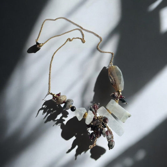 Garnet, Rutilated Quartz, African White Opal, and Phantom Quartz Personalised Necklace