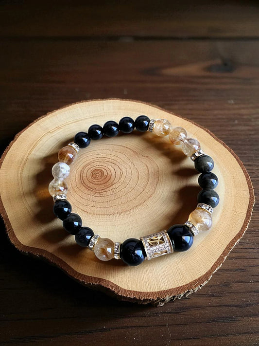 Golden sheen obsidian and citrine gemstone bracelet for protection and abundance