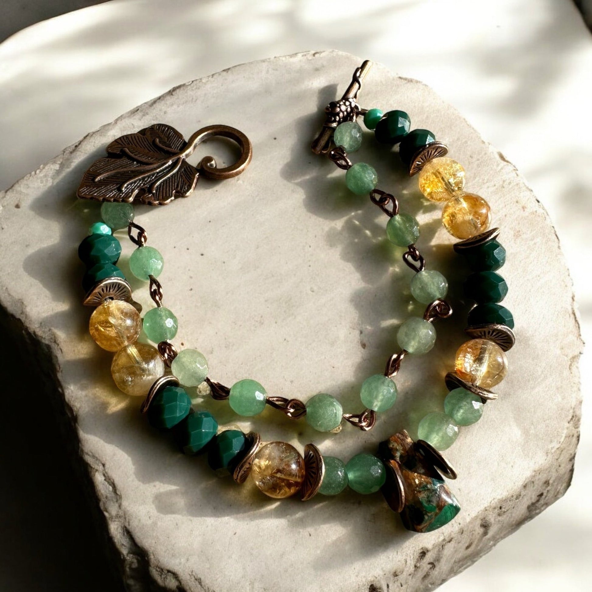 Green aventurine and citrine crystal bracelet