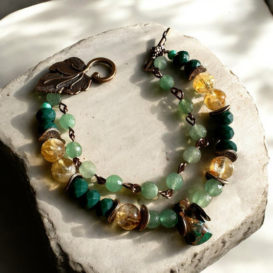 Green aventurine and citrine crystal bracelet
