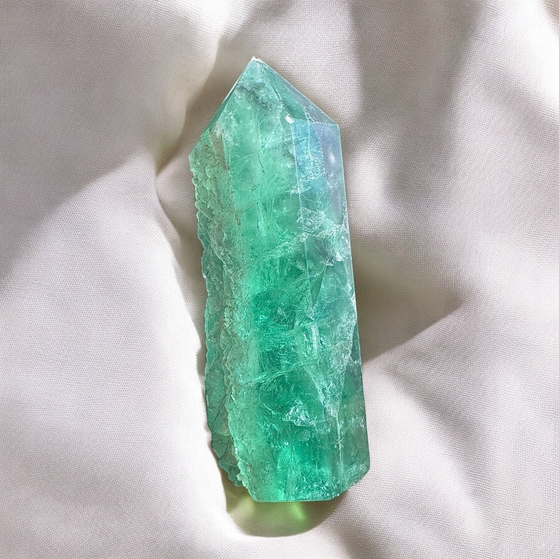 Green fluorite crystal point