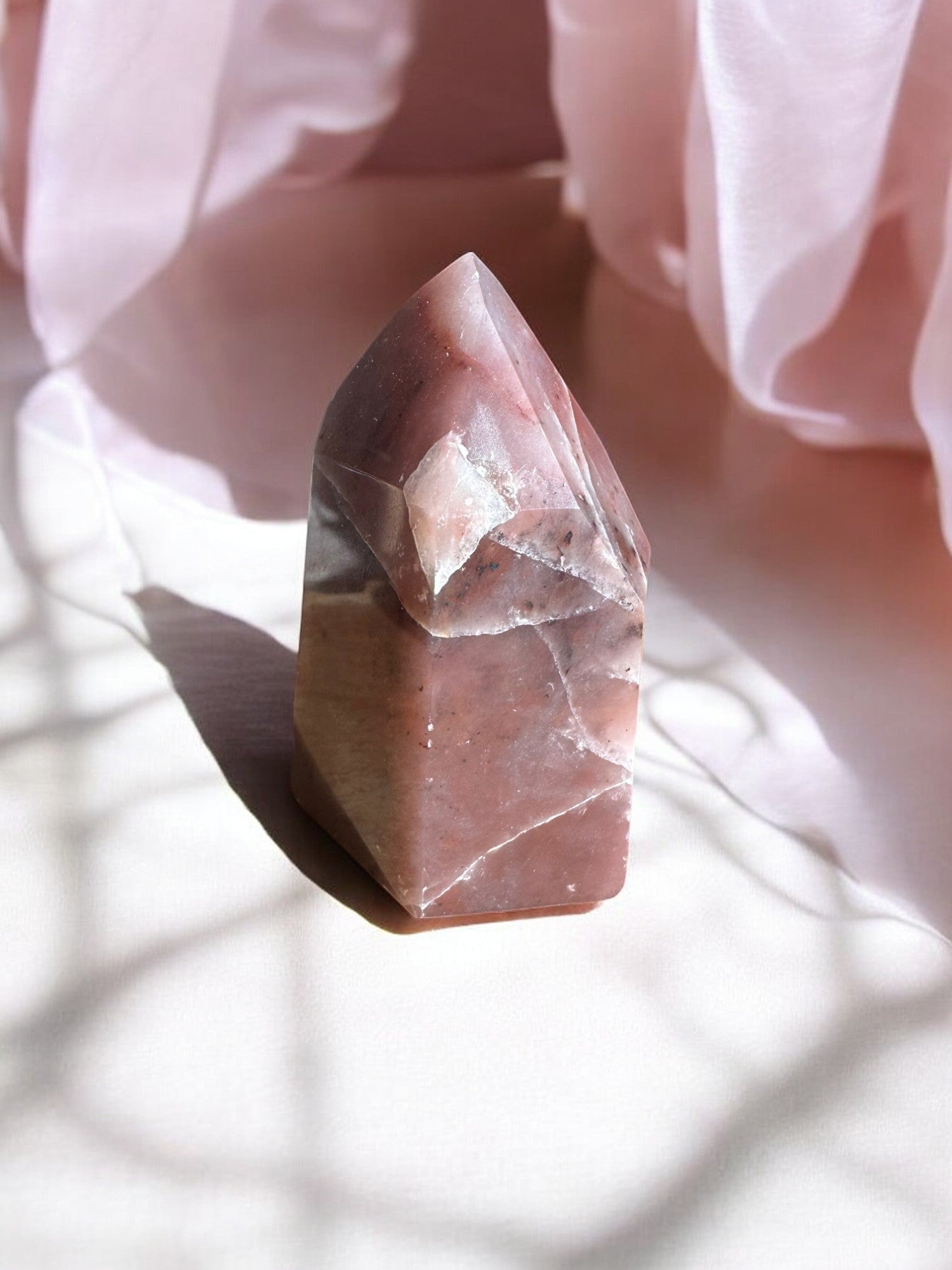Guava Quartz Crystal Tower A back view