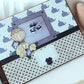 Handmade blue baby photo album A4 with 80 blank pages, customisable name tag, cover photo slot and magnetic flaps—perfect keepsake for newborn memories.