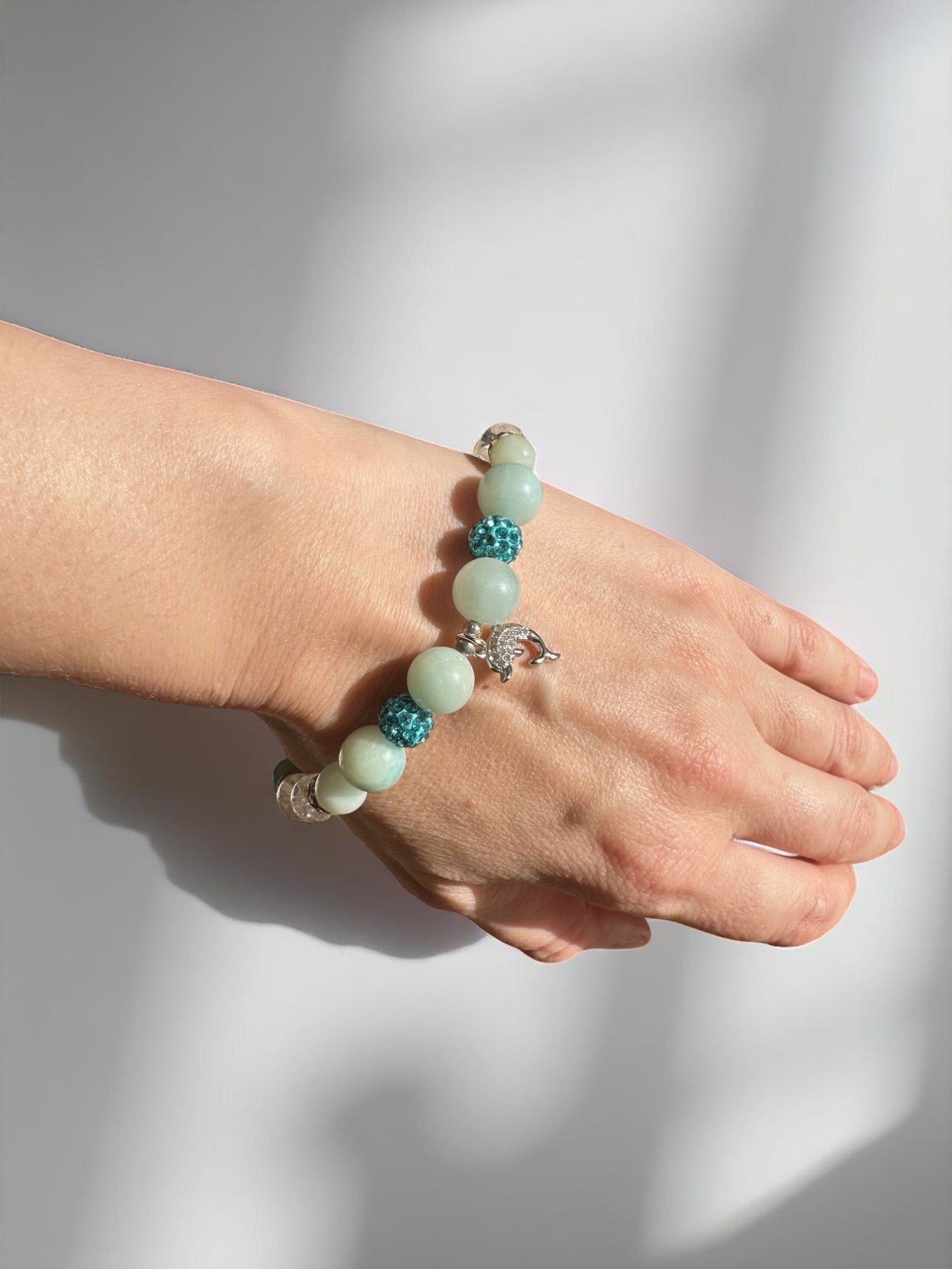 Handmade gemstone bracelet with serene blue and clear tones