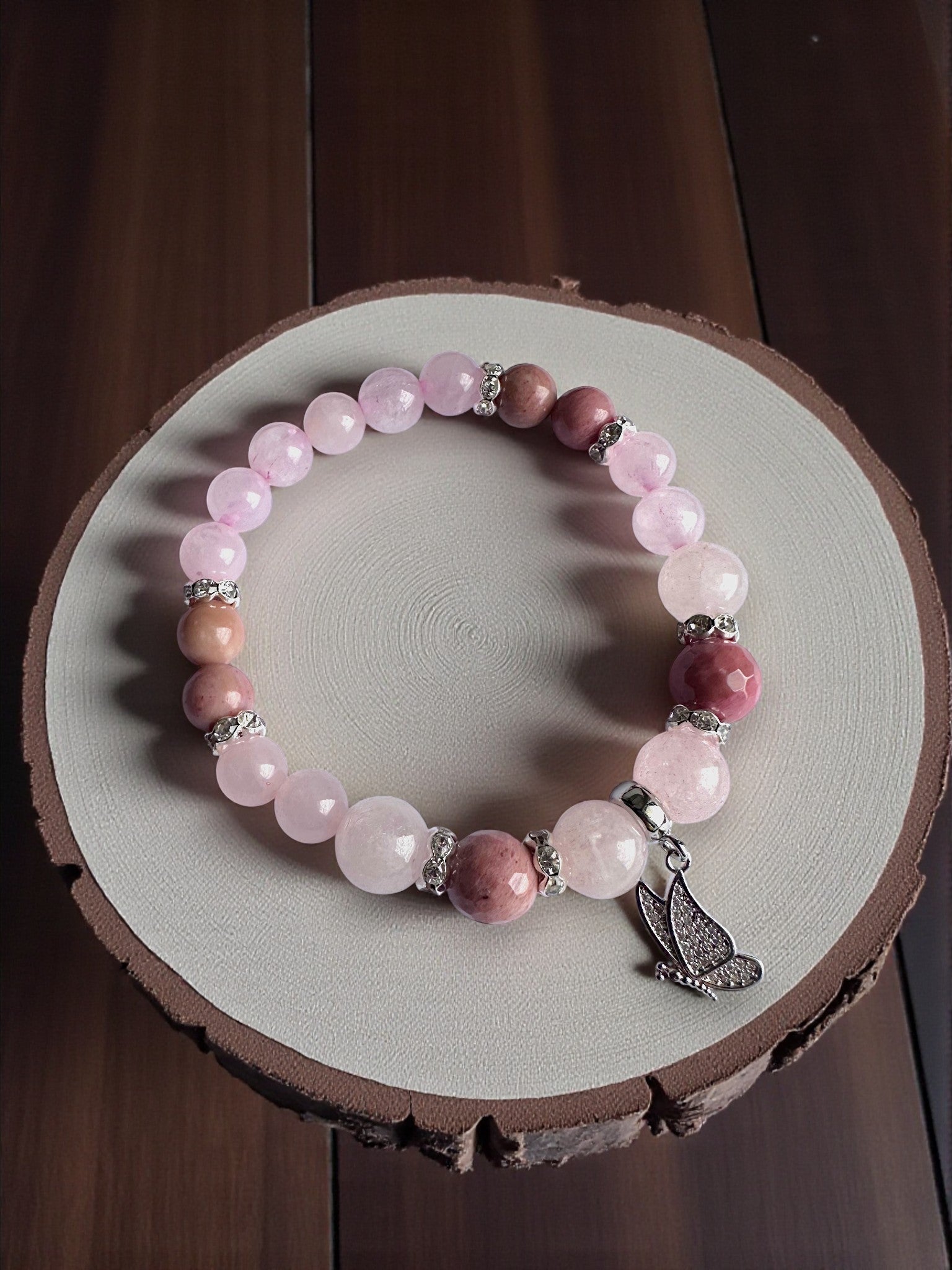 Handmade pink crystal bracelet for love and emotional healing