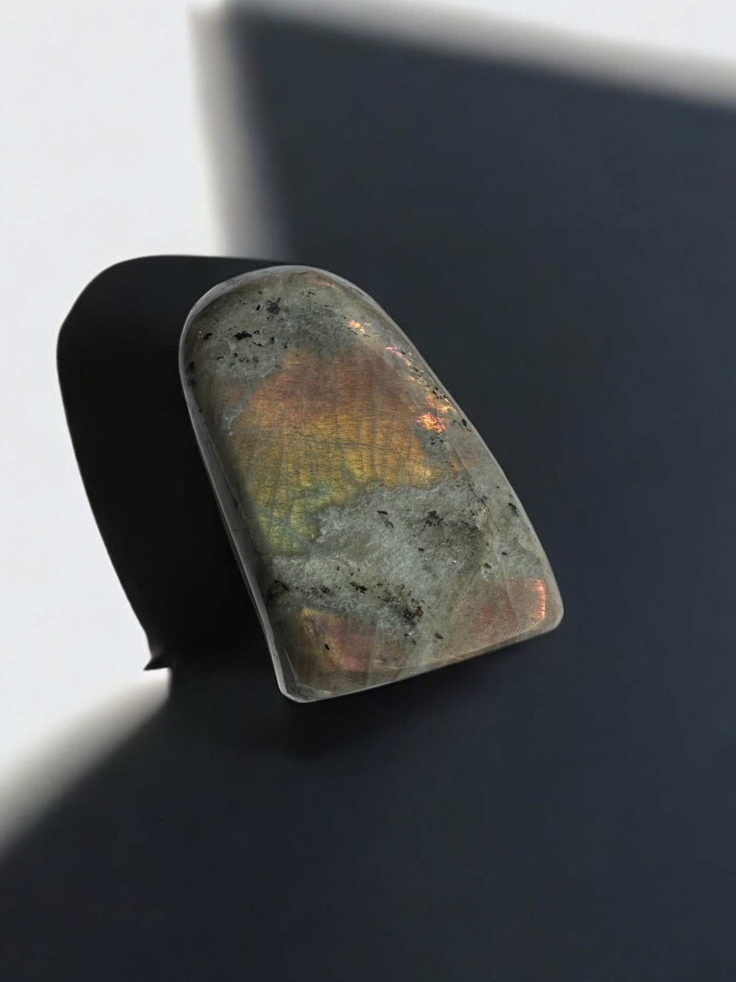 Labradorite free form crystal with vibrant yellow and orange flashes