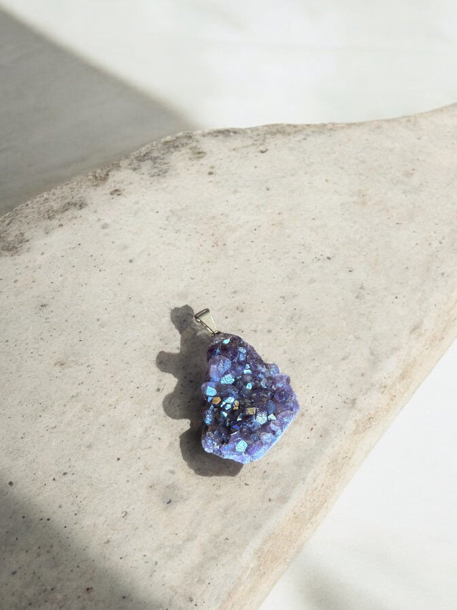 Lighter purple Amethyst raw crystal pendant with big crystals