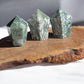 Moss agate cupcake crystal towers in a row