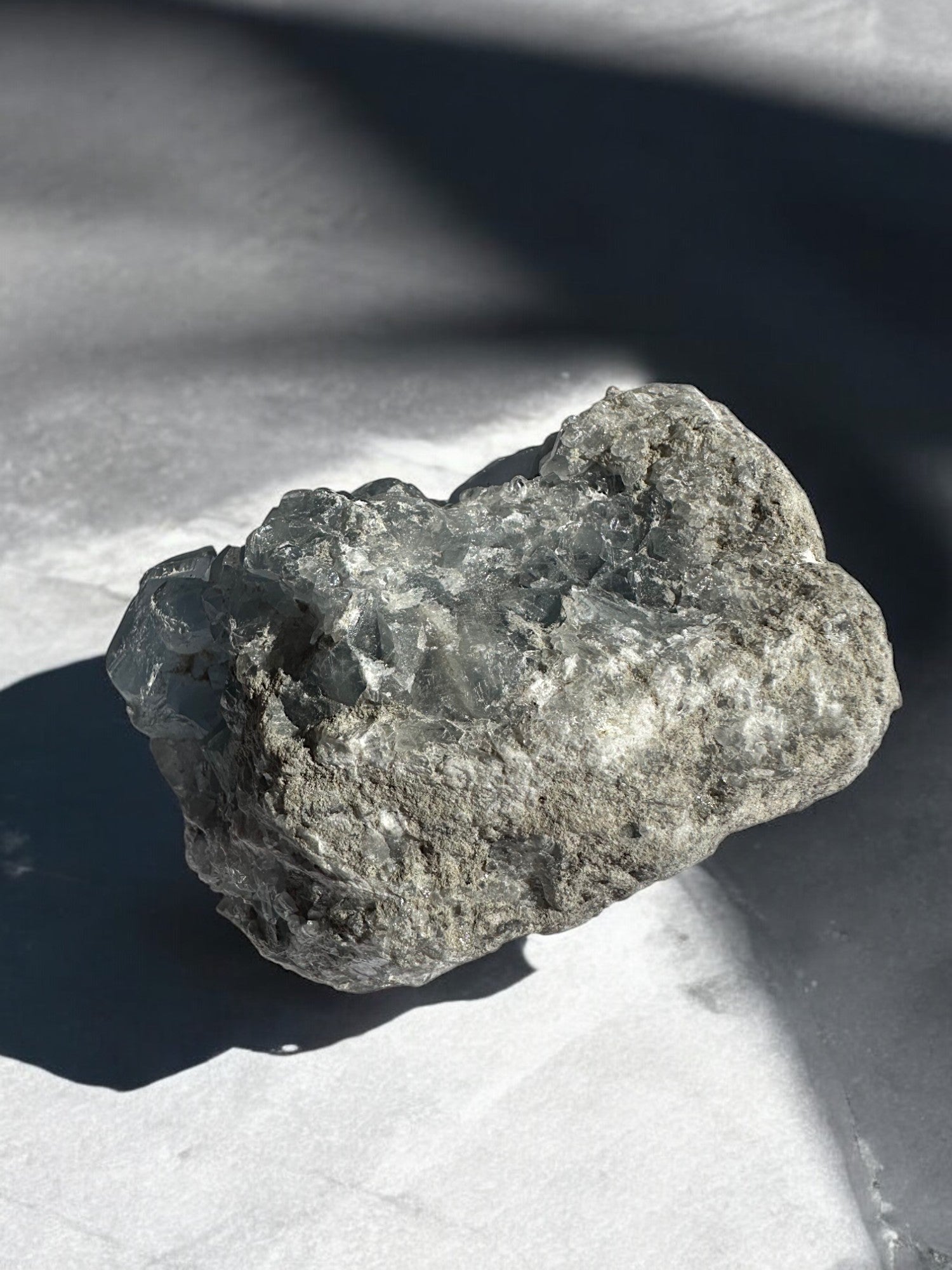 Natural blue celestite crystals for self-expression