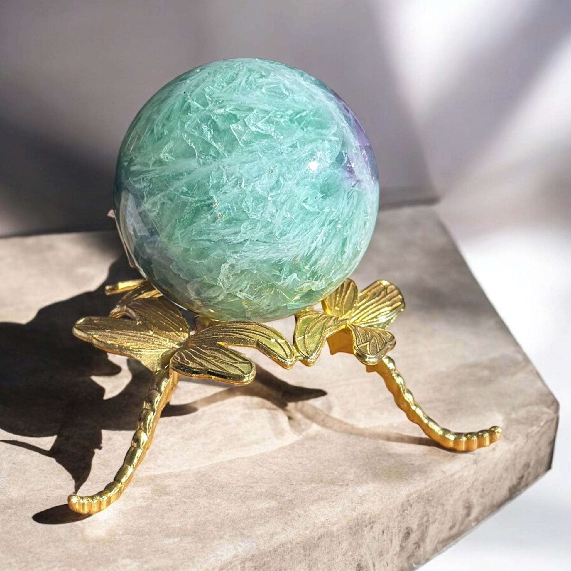 feather fluorite sphere variant 2 back view on stand