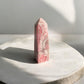 Rhodochrosite crystal tower with flower patterns