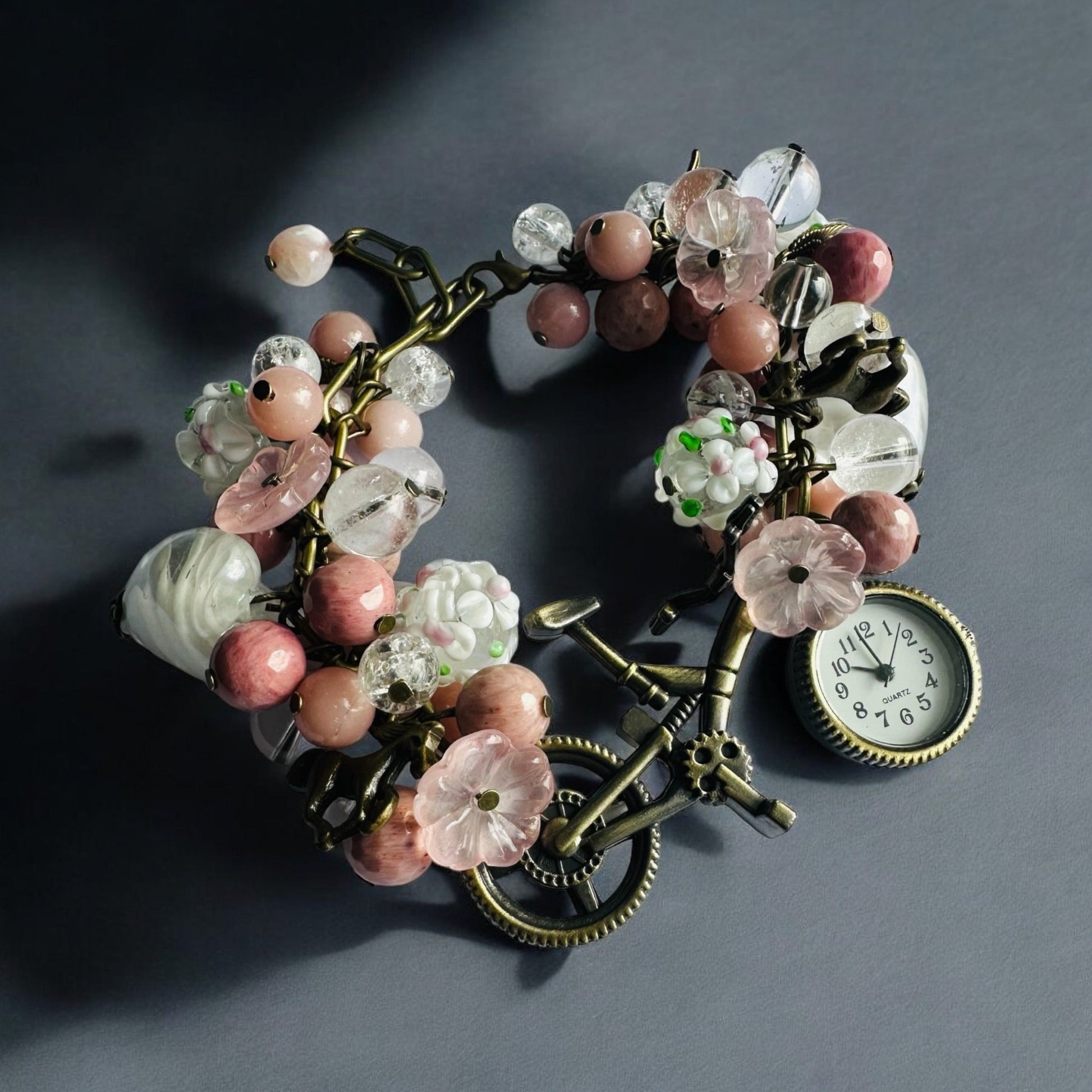 Rhodonite, Pink Opal, and Clear Quartz Custom Watch