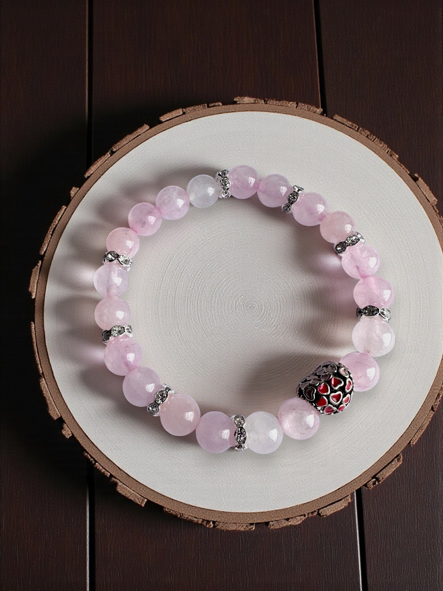 Rose Quartz Big Heart Crystal Bracelet for love and emotional healing