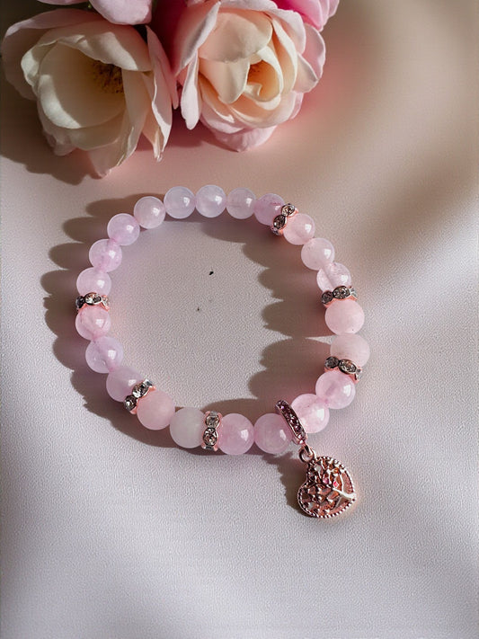 Rose Quartz Heart Life Tree Crystal Bracelet symbolising love and healing
